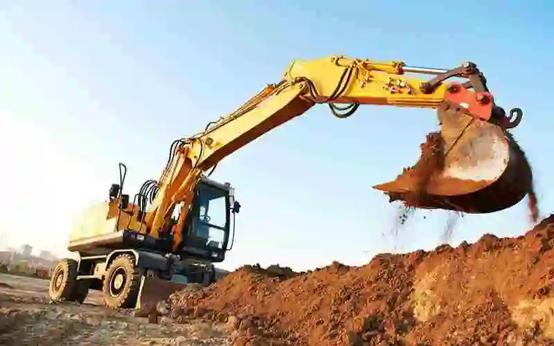 Excavadora sobre ruedas – máquina de construcción para trabajos de excavación